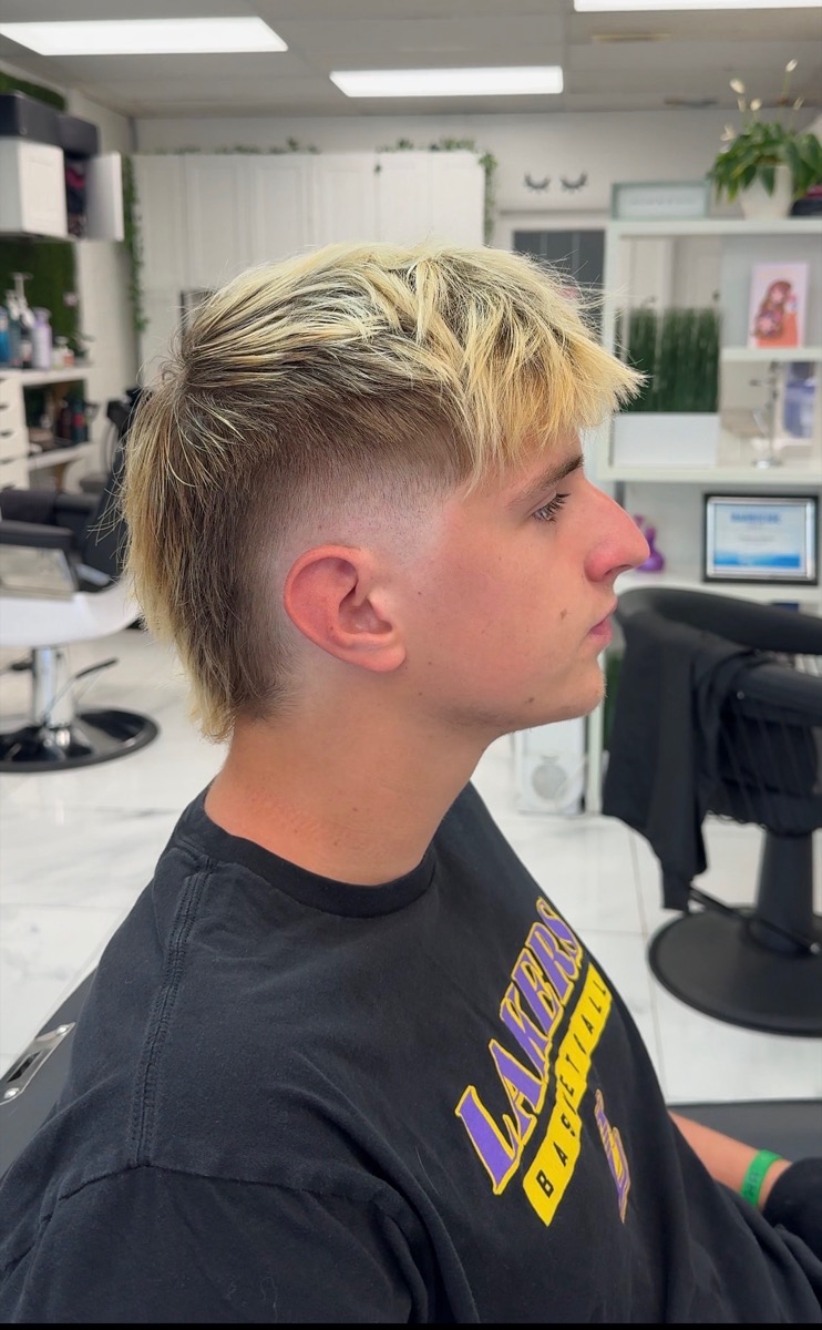 Blonde textured mullet with fade